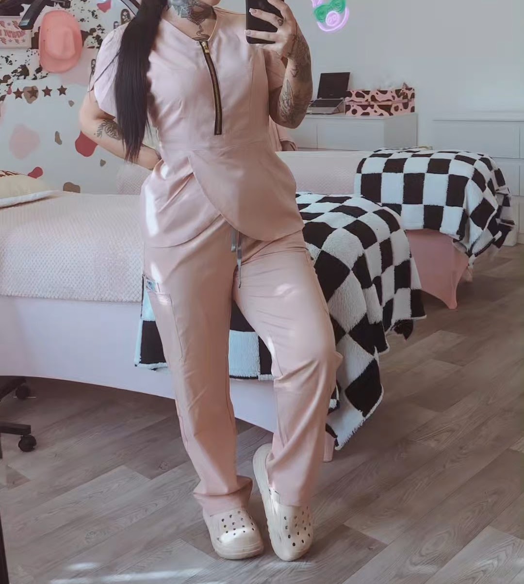 pink peplum scrub
